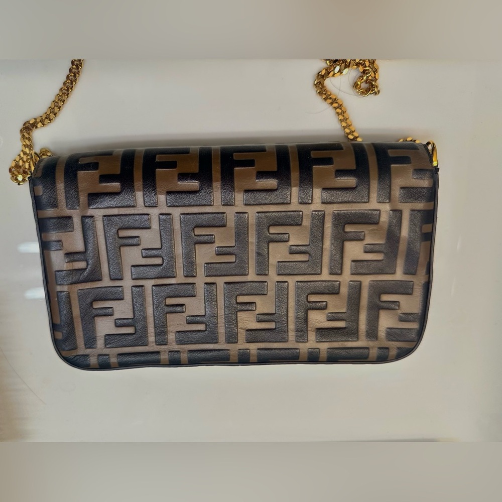 FENDI - Monogram Crossbody Bag with Gold Chain includes Billfold & Wallet - Picture 10 of 13